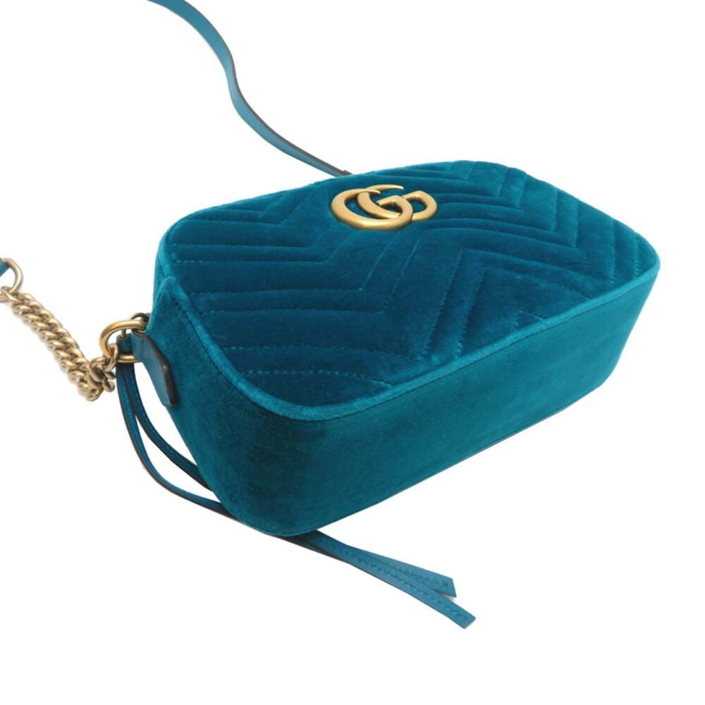 Gucci GG Marmont Chain Shoulder Bag, Women's, 447632, Velvet, Green - Picture 3 of 9